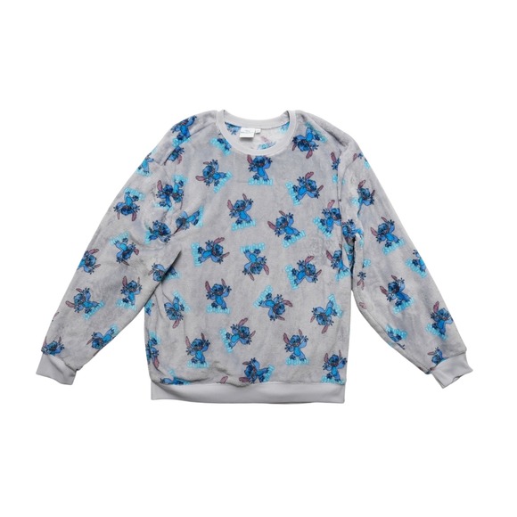 Disney Lilo & Stitch Tops - Disney Lilo & Stitch Womens Large Gray Fuzzy Fleece Crewneck Sweatshirt